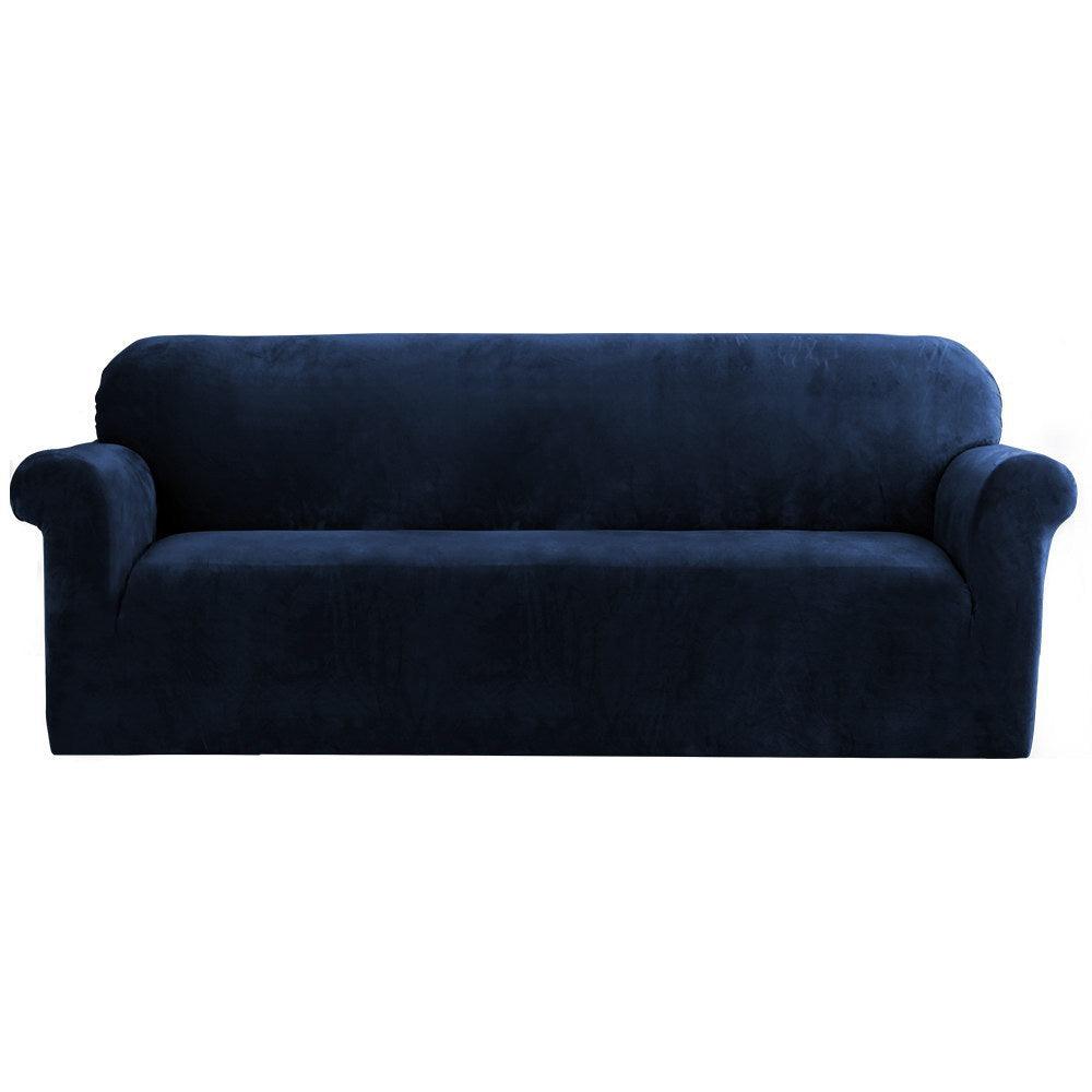 Artiss Velvet Sofa Cover Plush Couch Cover Lounge Slipcover 4 Seater Sapphire - John Cootes