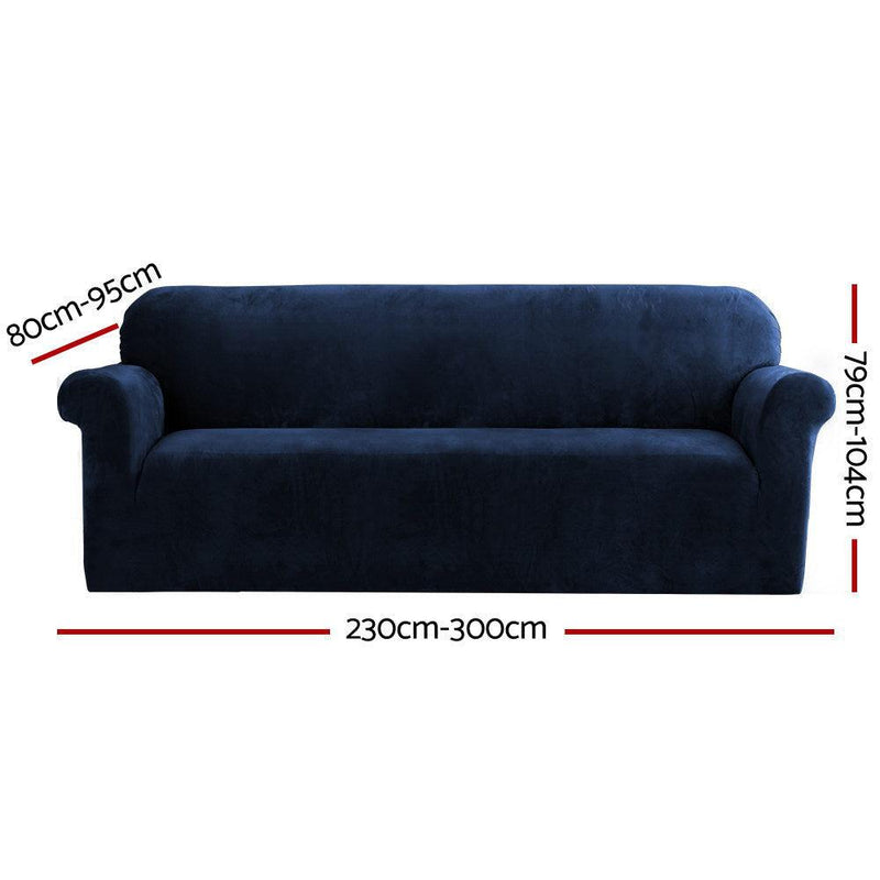 Artiss Velvet Sofa Cover Plush Couch Cover Lounge Slipcover 4 Seater Sapphire - John Cootes