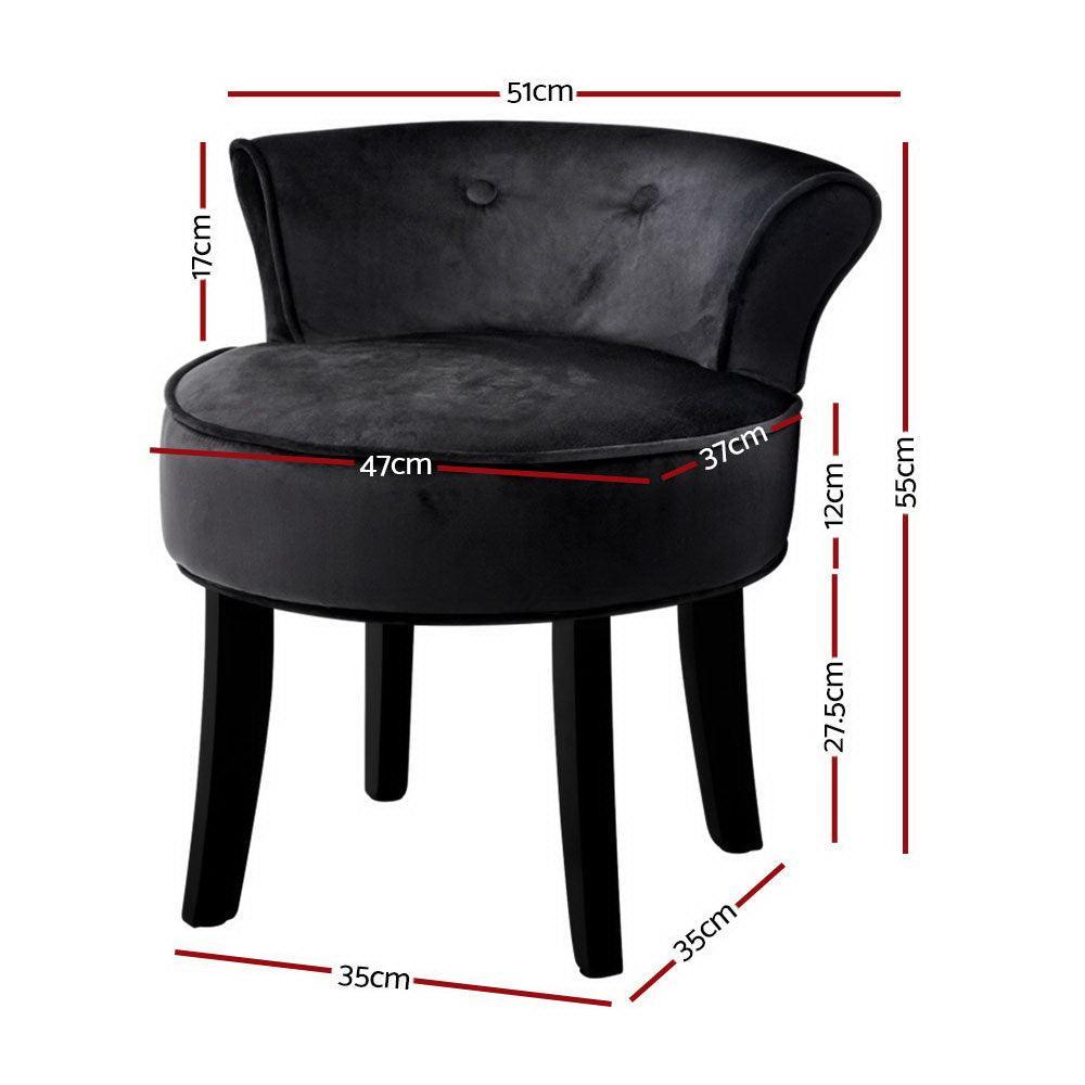 Artiss Velvet Vanity Stool Backrest Stools Dressing Table Chair Makeup Bedroom Black - John Cootes