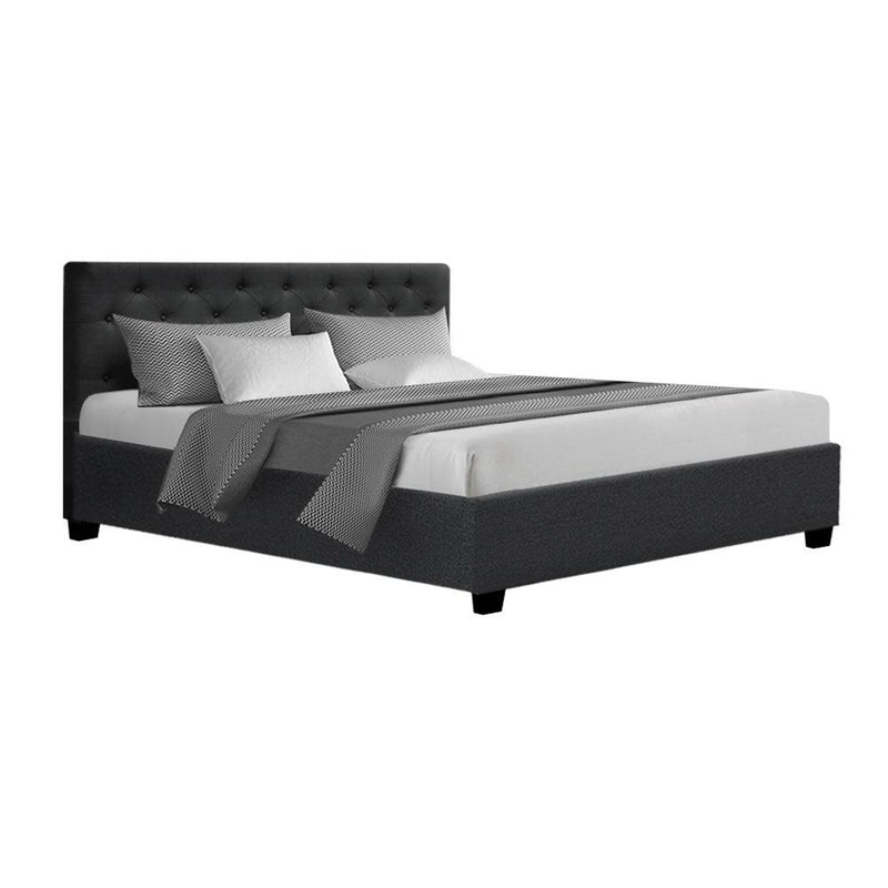 Artiss Vila Bed Frame Fabric Gas Lift Storage - Charcoal Queen - John Cootes