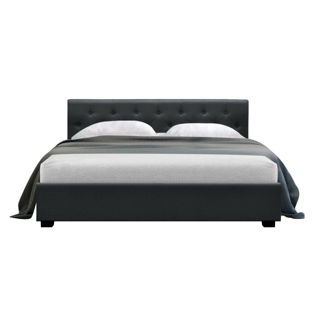 Artiss Vila Bed Frame Fabric Gas Lift Storage - Charcoal Queen - John Cootes