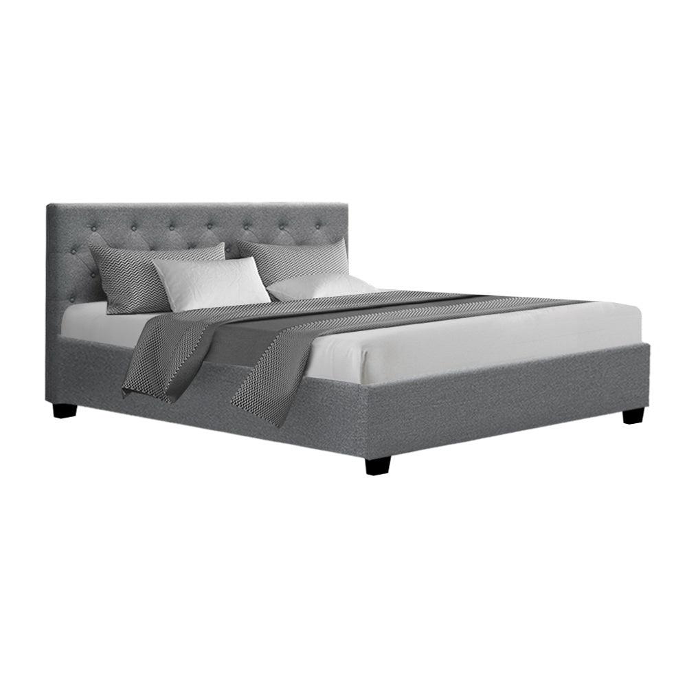 Artiss Vila Bed Frame Fabric Gas Lift Storage - Grey Queen - John Cootes