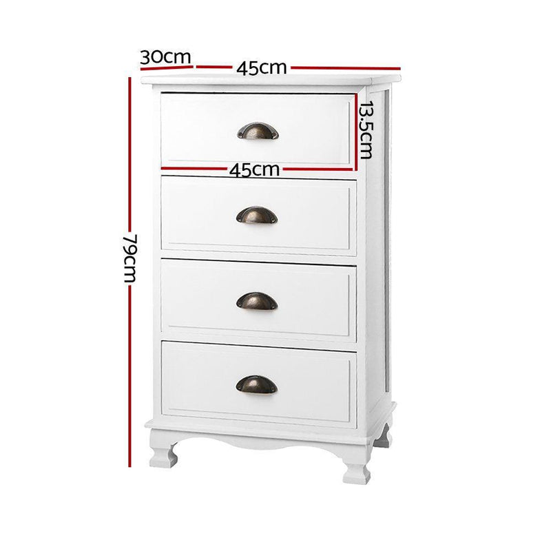 Artiss Vintage Bedside Table Chest 4 Drawers Storage Cabinet Nightstand White - John Cootes