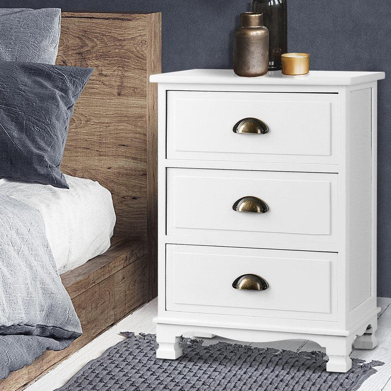 Artiss Vintage Bedside Table Chest Storage Cabinet Nightstand White - John Cootes