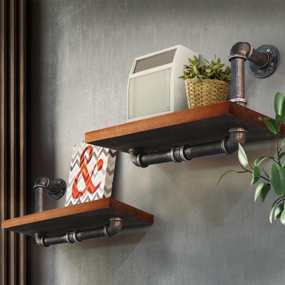 Artiss Wall Shelves Rustic Bookshelf Retro Display Shelves Industrial DIY Pipe Shelf Floating Brackets - John Cootes