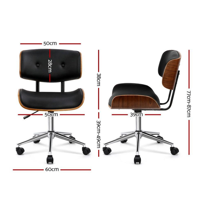 Artiss Wooden & PU Leather Office Desk Chair - Black - John Cootes