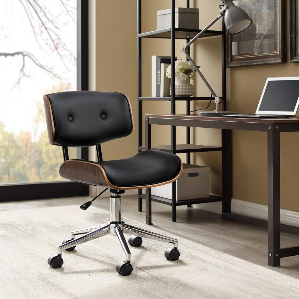 Artiss Wooden & PU Leather Office Desk Chair - Black - John Cootes