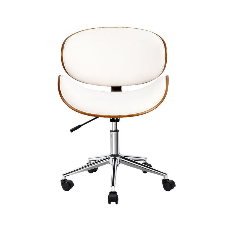 Artiss Wooden & PU Leather Office Desk Chair - White - John Cootes