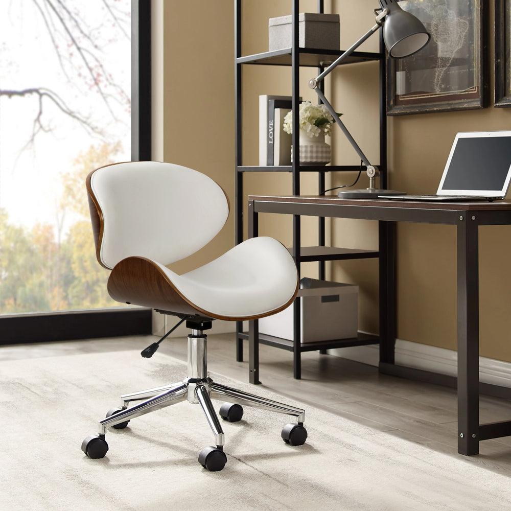 Artiss Wooden & PU Leather Office Desk Chair - White - John Cootes