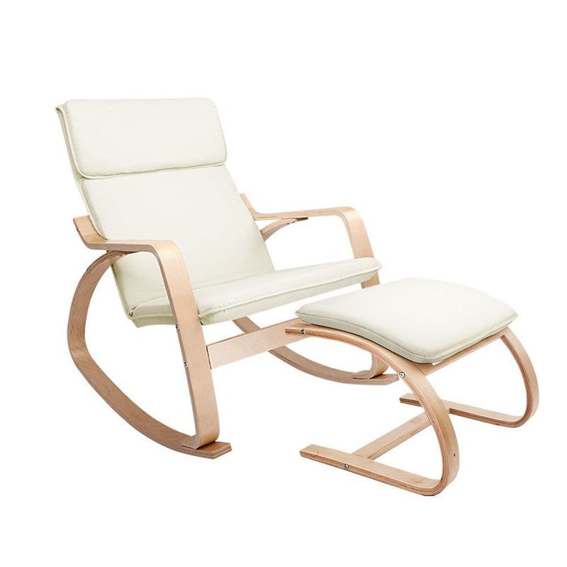 Artiss Wooden Armchair with Foot Stool - Beige - John Cootes