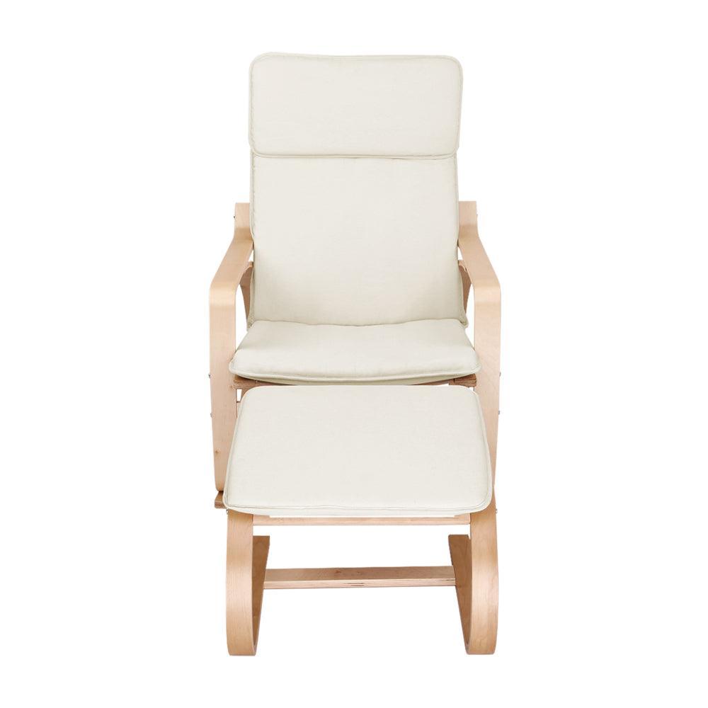 Artiss Wooden Armchair with Foot Stool - Beige - John Cootes