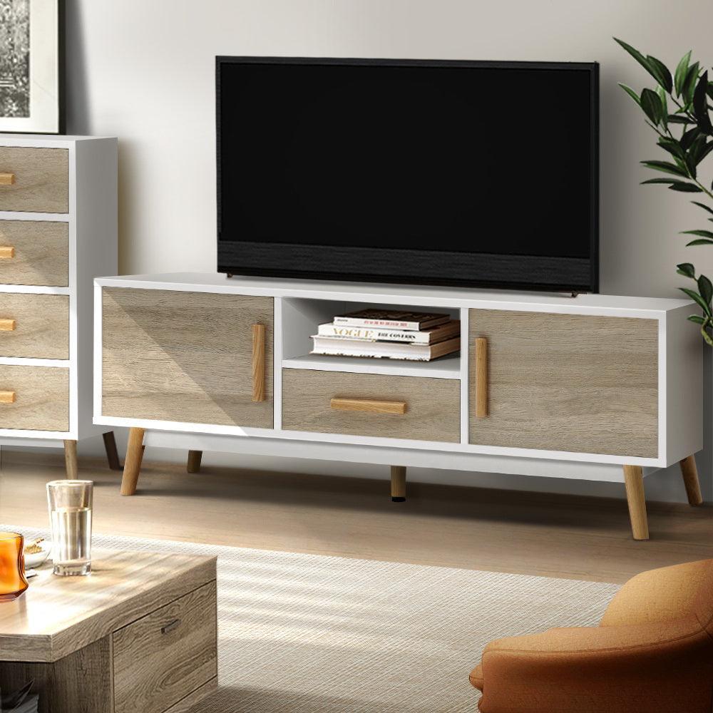 Artiss Wooden Entertainment Unit - White & Wood - John Cootes