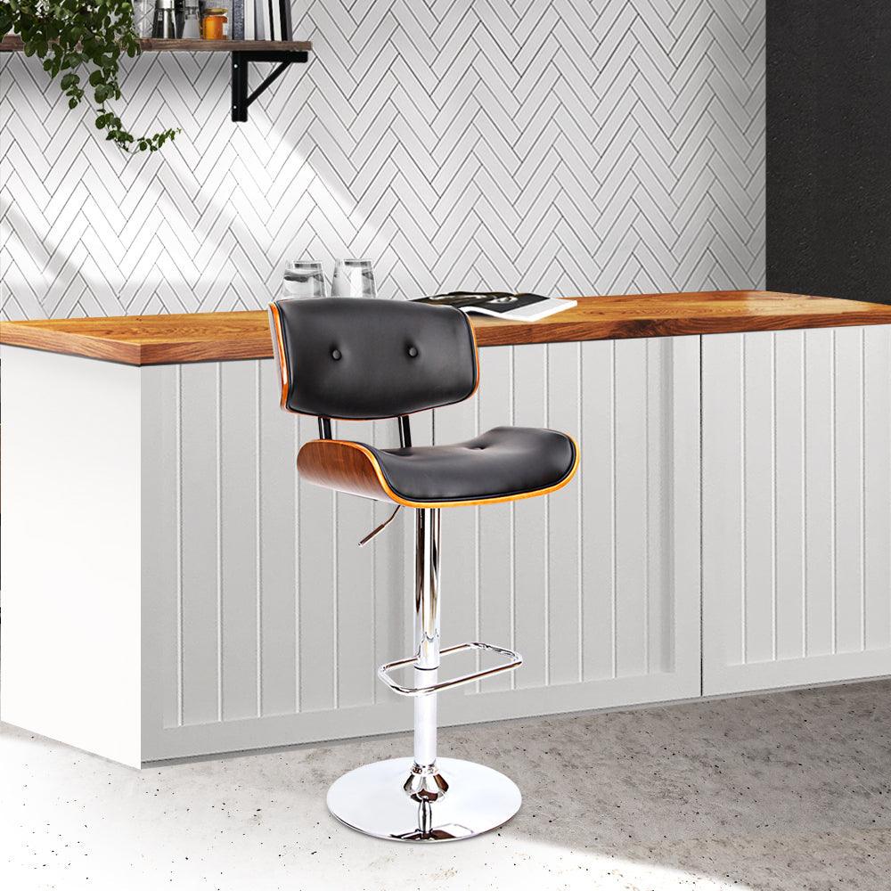 Artiss Wooden Gas Lift Bar Stool - Black and Chrome - John Cootes