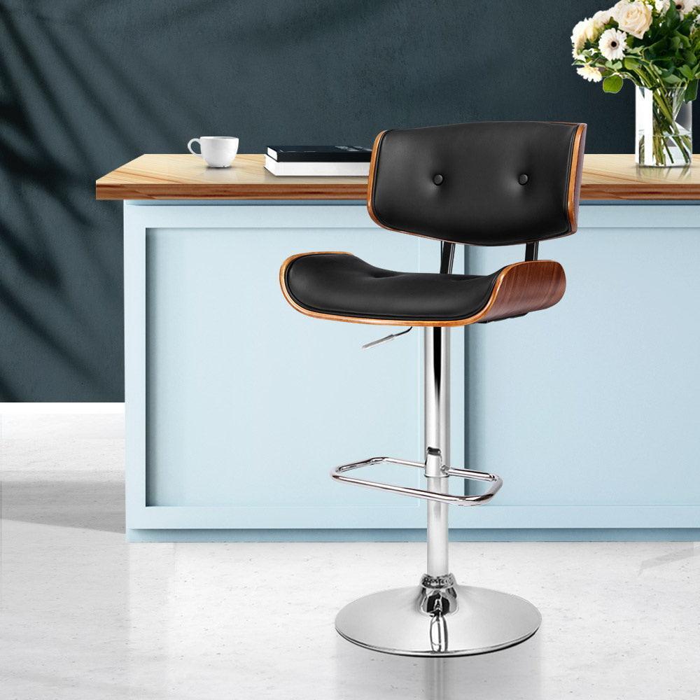 Artiss Wooden Gas Lift Bar Stool - Black and Chrome - John Cootes