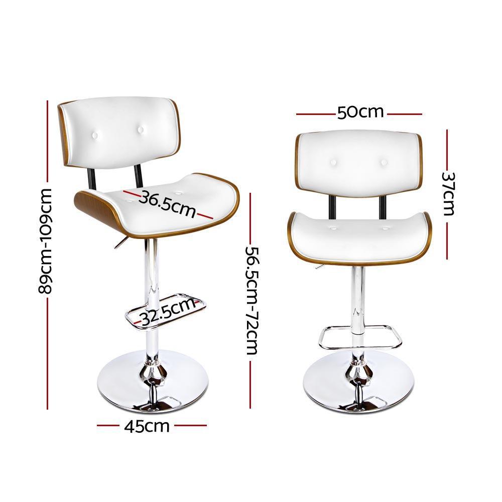 Artiss Wooden Gas Lift Bar Stool - White and Chrome - John Cootes