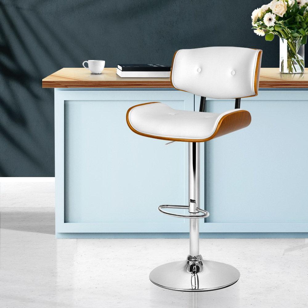 Artiss Wooden Gas Lift Bar Stool - White and Chrome - John Cootes