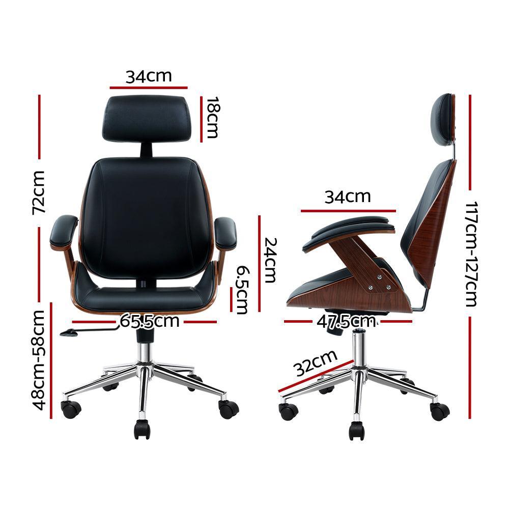 Artiss Wooden Office Chair Computer Gaming Chairs Executive Leather Black - John Cootes