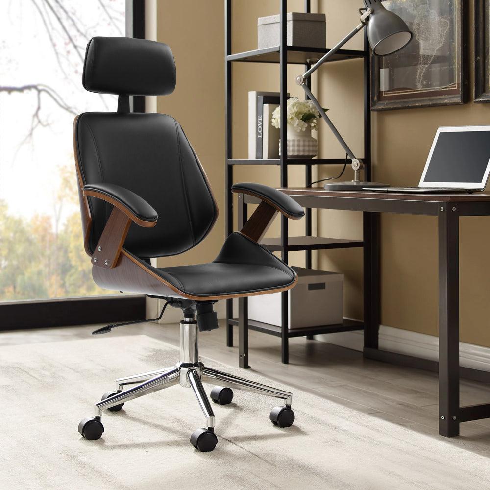 Artiss office chair computer chairs outlet executive wooden bentwood leather seat black