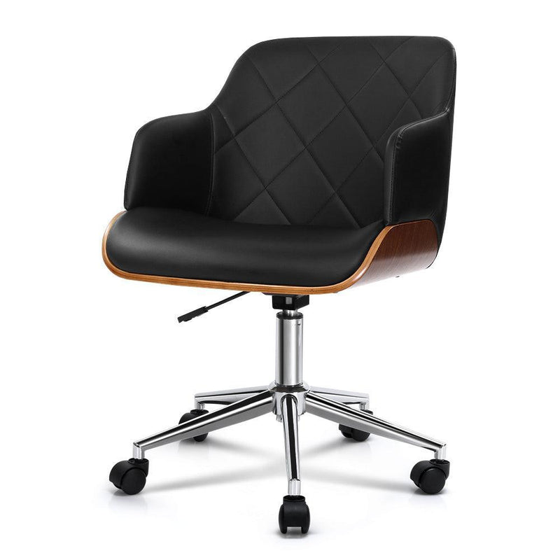 Artiss Wooden Office Chair Computer PU Leather Desk Chairs Executive Black Wood - John Cootes