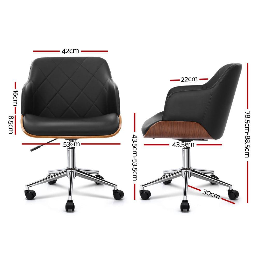 Artiss Wooden Office Chair Computer PU Leather Desk Chairs Executive Black Wood - John Cootes