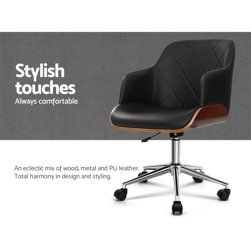 Artiss Wooden Office Chair Computer PU Leather Desk Chairs Executive Black Wood - John Cootes