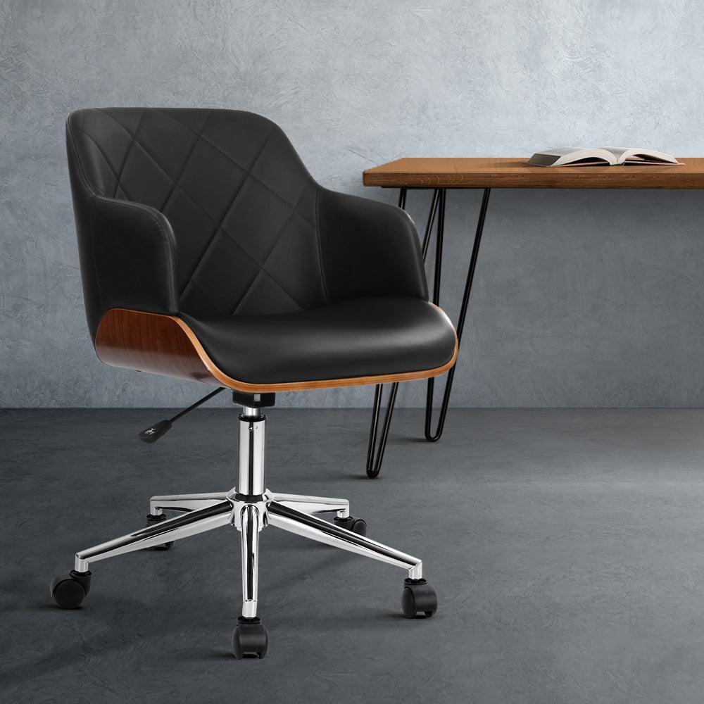 Artiss Wooden Office Chair Computer PU Leather Desk Chairs Executive Black Wood - John Cootes