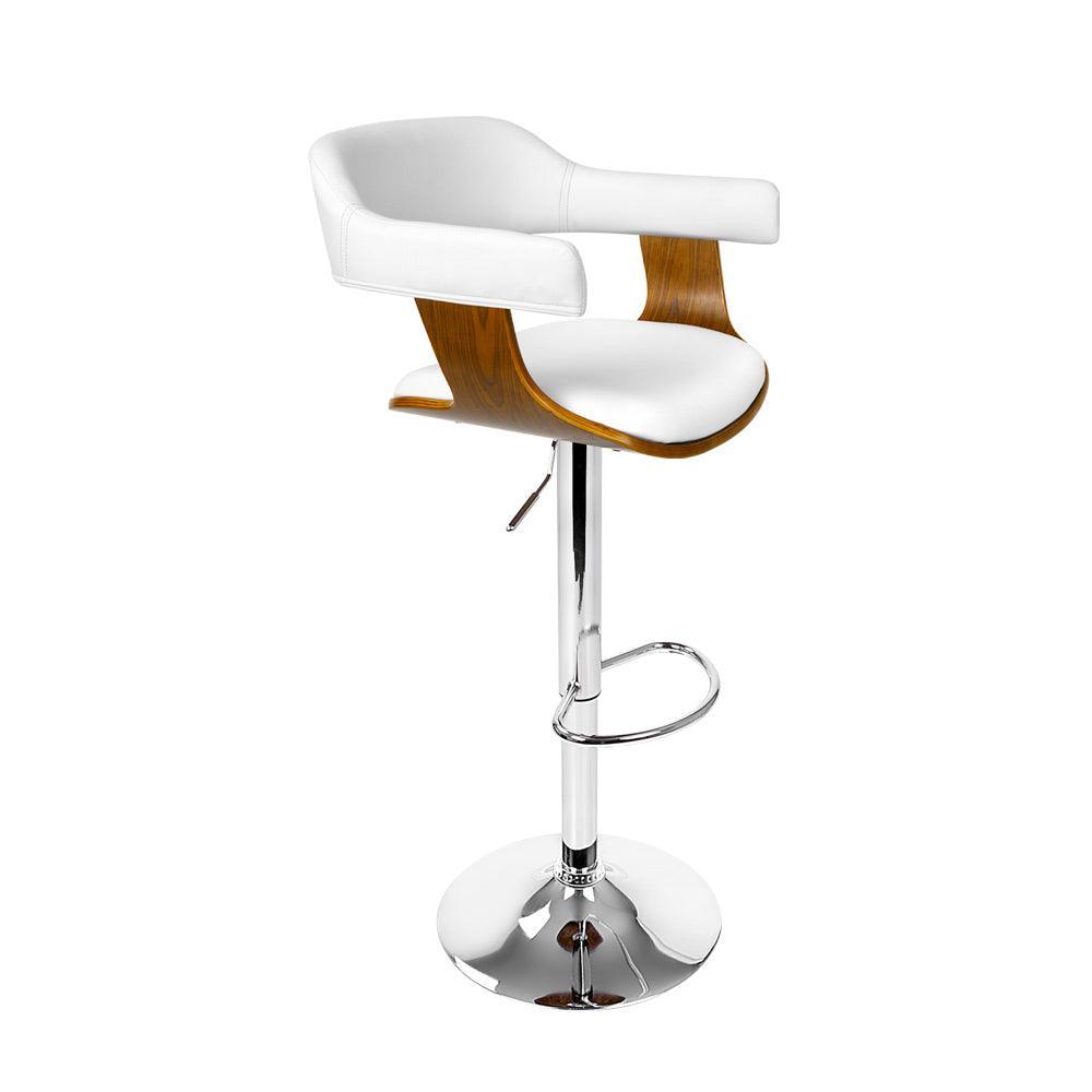 Artiss Wooden PU Leather Bar Stool - White and Chrome - John Cootes