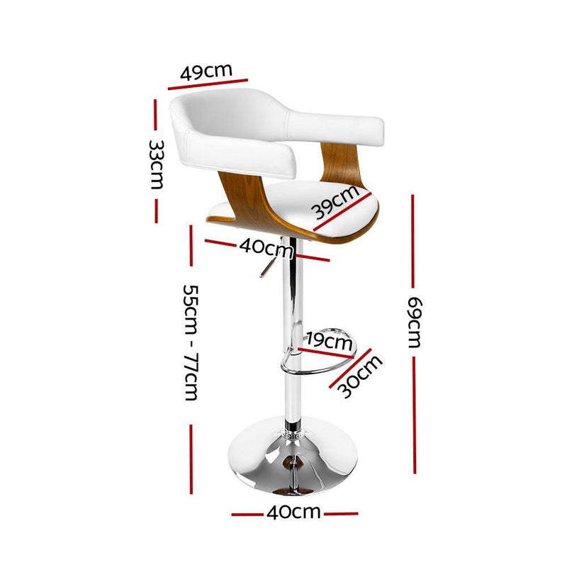 Artiss Wooden PU Leather Bar Stool - White and Chrome - John Cootes