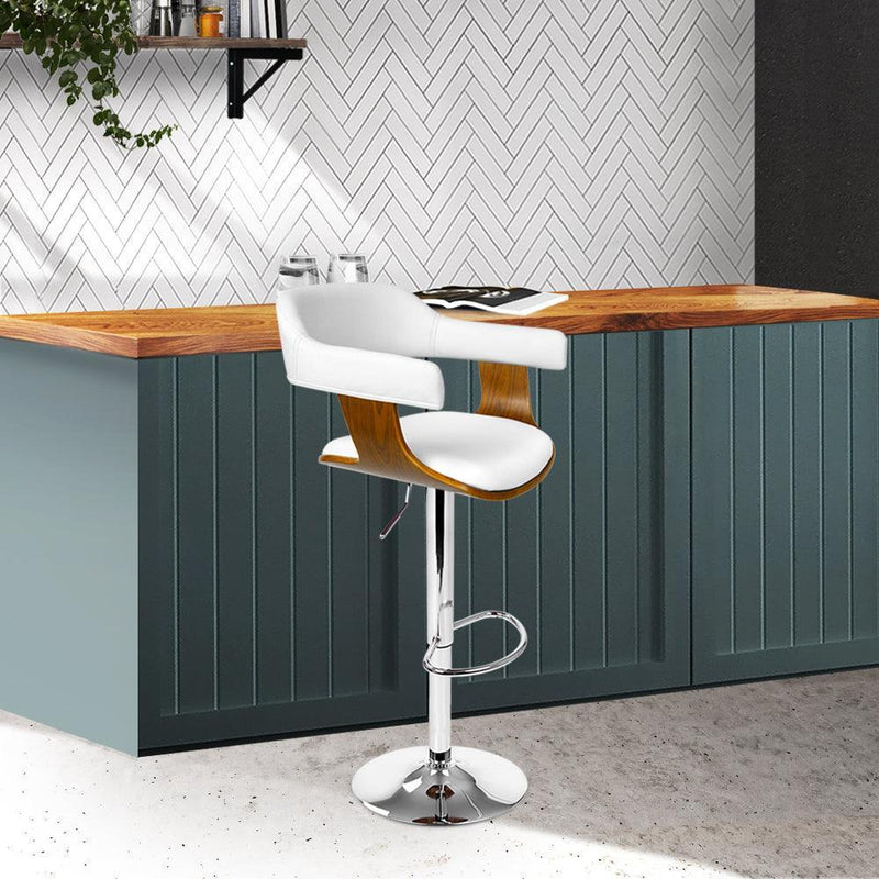 Artiss Wooden PU Leather Bar Stool - White and Chrome - John Cootes