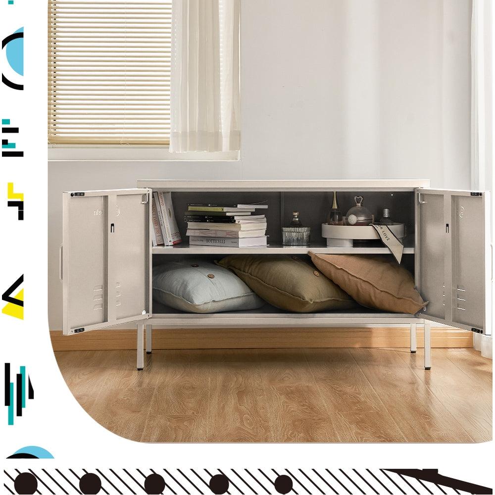 ArtissIn Buffet Sideboard Locker Metal Storage Cabinet - BASE White - John Cootes