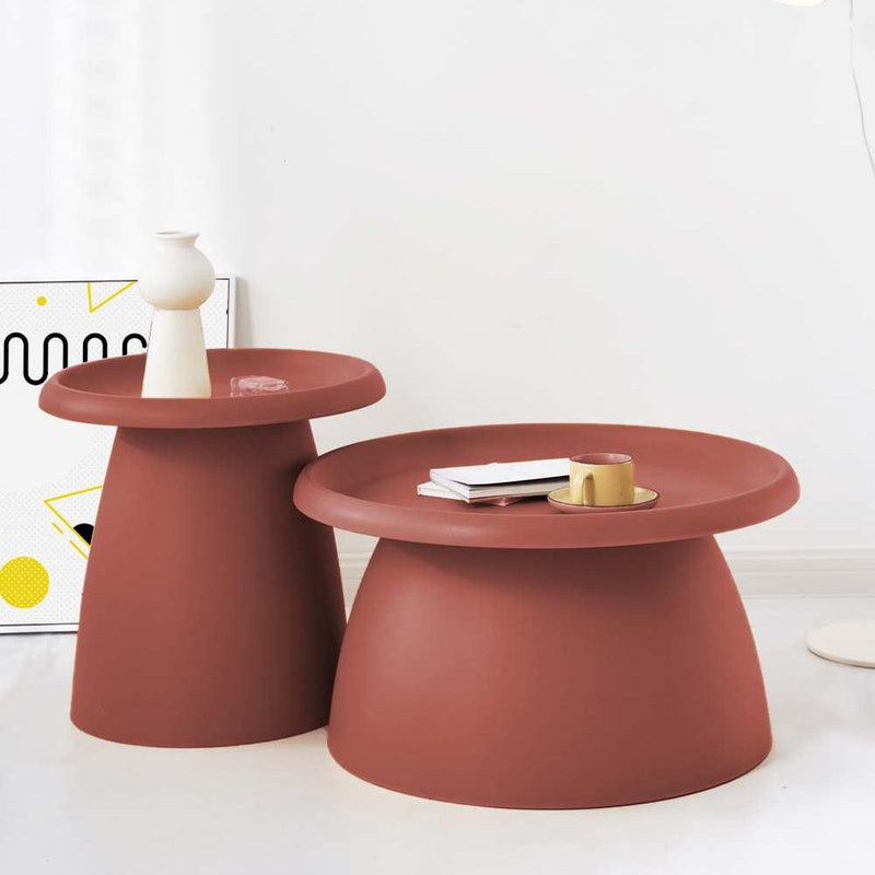 ArtissIn Coffee Table Mushroom Nordic Round Large Side Table 70CM Red - John Cootes