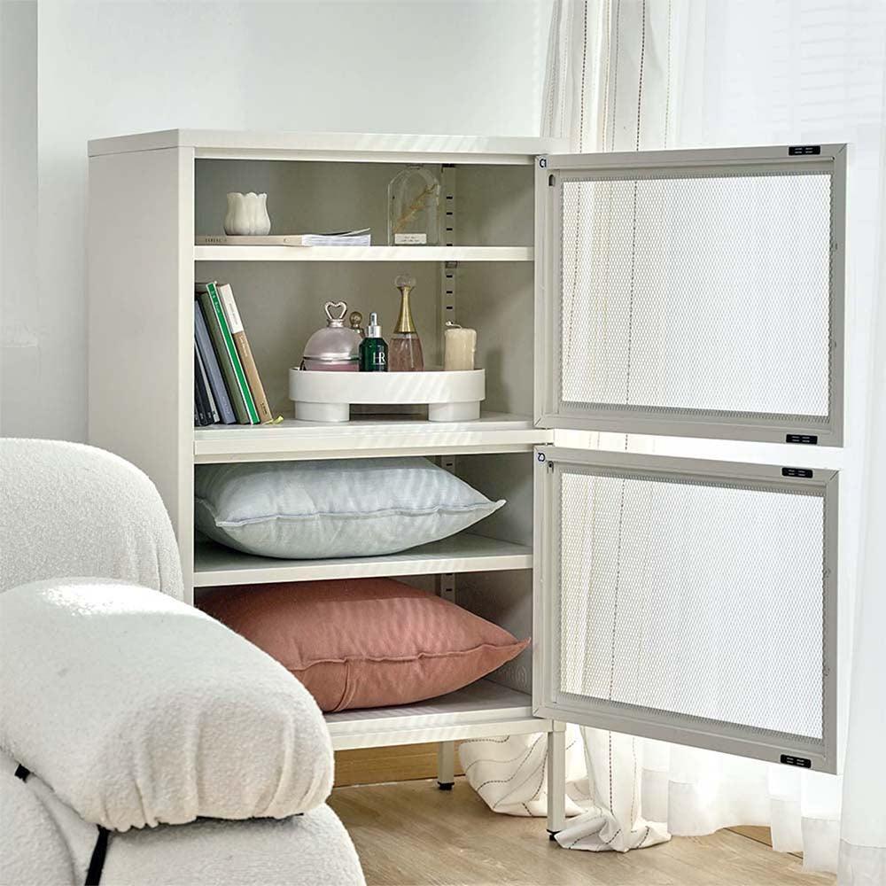 ArtissIn Double Mesh Door Storage Cabinet Organizer Bedroom White - John Cootes