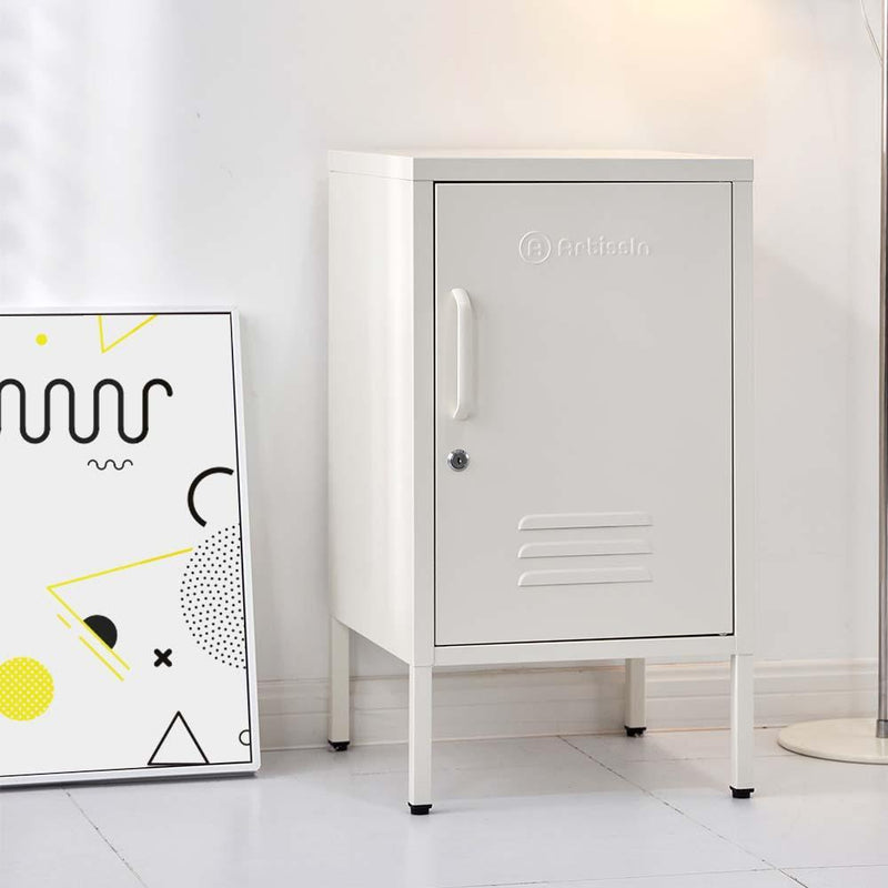 ArtissIn Mini Metal Locker Storage Shelf Organizer Cabinet Bedroom White - John Cootes