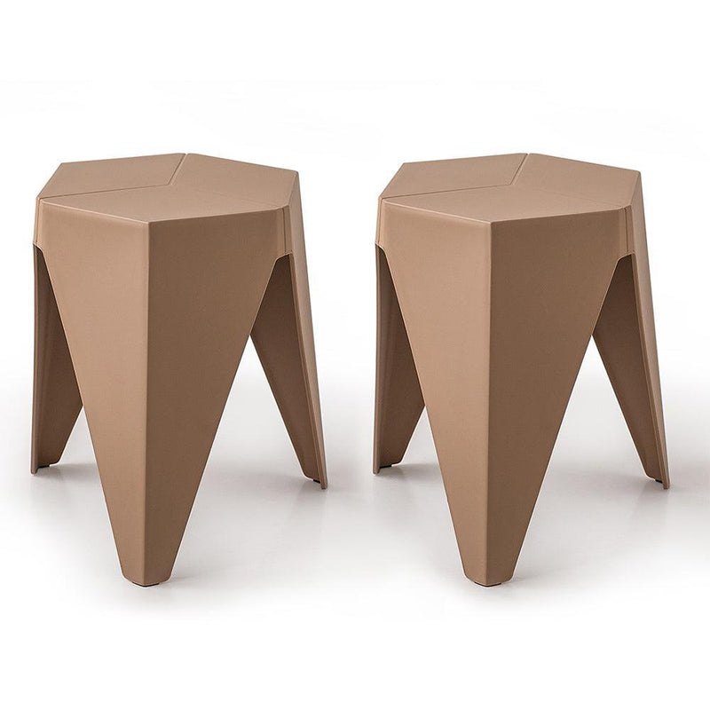 ArtissIn Set of 2 Puzzle Stool Plastic Stacking Stools Chair Outdoor Indoor Brown - John Cootes