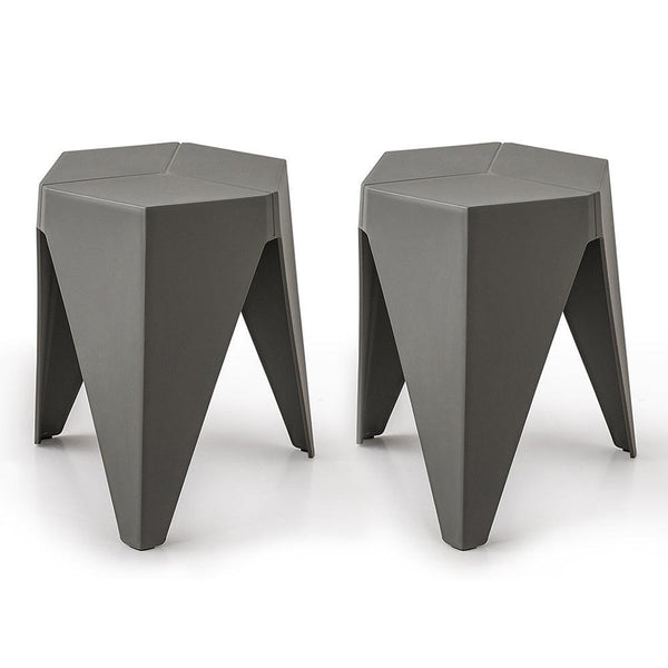 ArtissIn Set of 2 Puzzle Stool Plastic Stacking Stools Chair Outdoor Indoor Grey - John Cootes