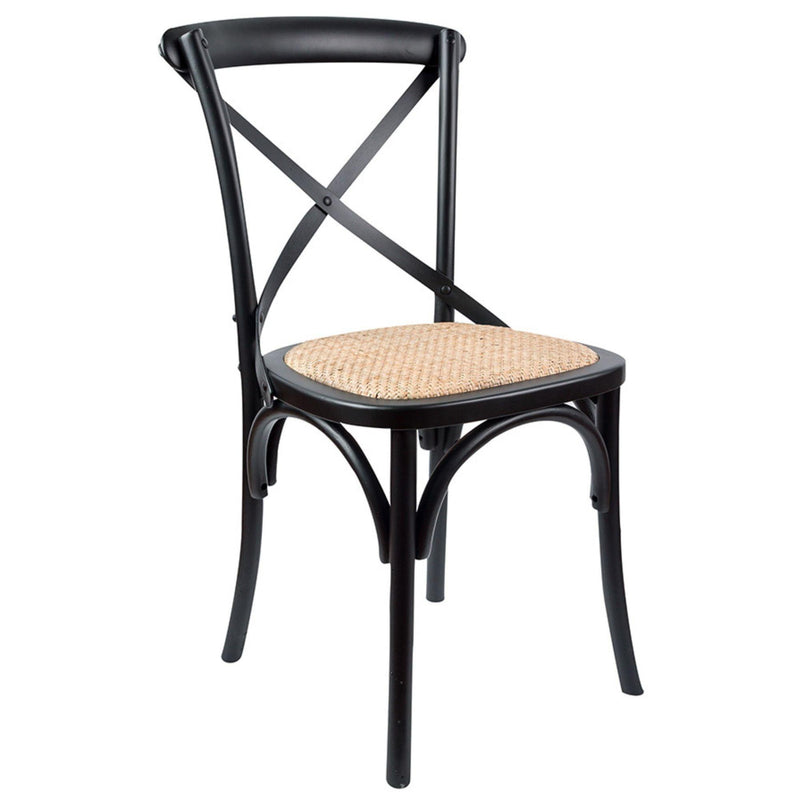 Aster Crossback Dining Chair Set of 2 Solid Birch Timber Wood Ratan Seat - Black - John Cootes