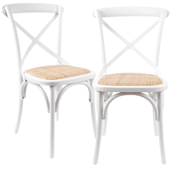 Aster Crossback Dining Chair Set of 2 Solid Birch Timber Wood Ratan Seat - White - John Cootes