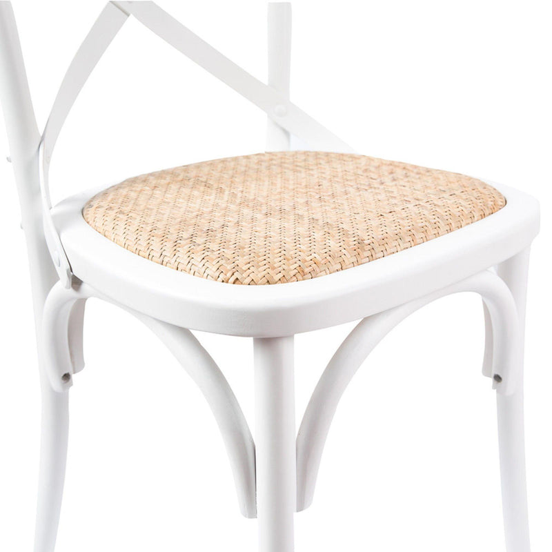 Aster Crossback Dining Chair Set of 2 Solid Birch Timber Wood Ratan Seat - White - John Cootes