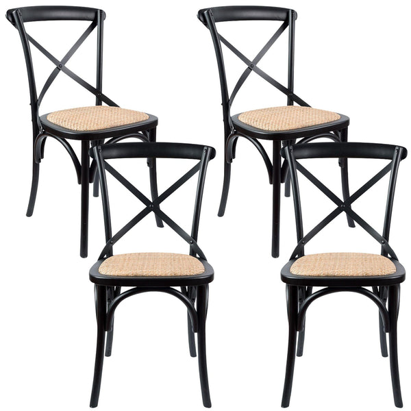 Aster Crossback Dining Chair Set of 4 Solid Birch Timber Wood Ratan Seat - Black - John Cootes