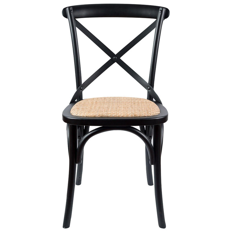 Aster Crossback Dining Chair Set of 4 Solid Birch Timber Wood Ratan Seat - Black - John Cootes