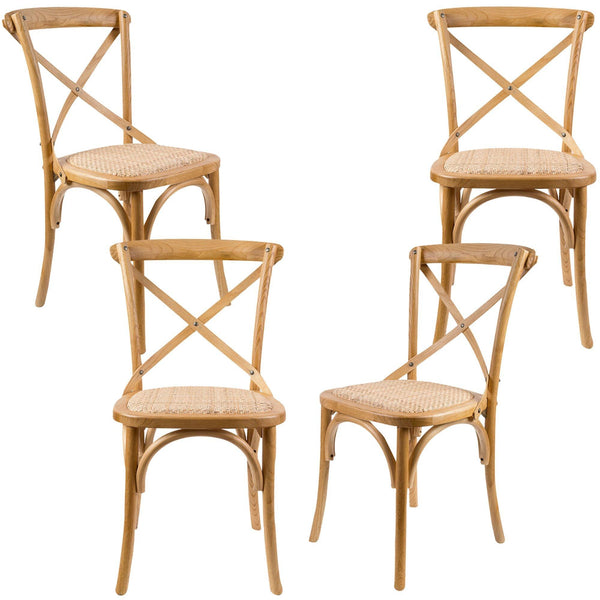 Aster Crossback Dining Chair Set of 4 Solid Birch Timber Wood Ratan Seat - Oak - John Cootes