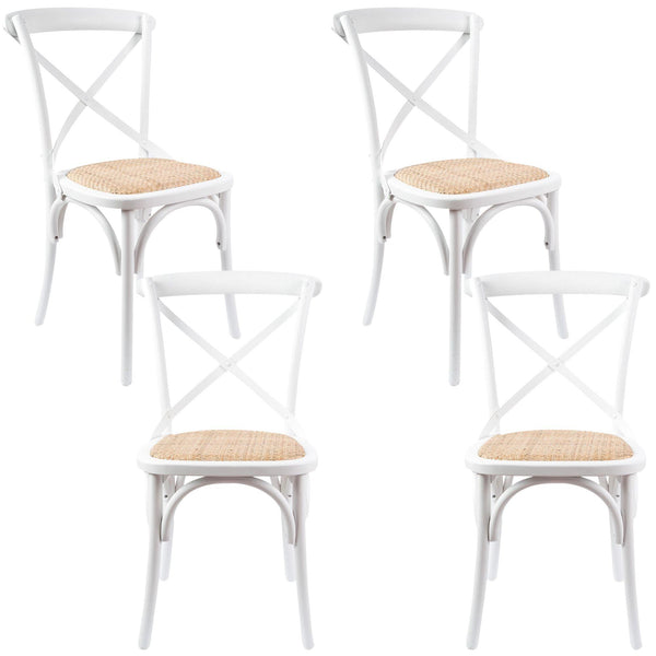 Aster Crossback Dining Chair Set of 4 Solid Birch Timber Wood Ratan Seat - White - John Cootes