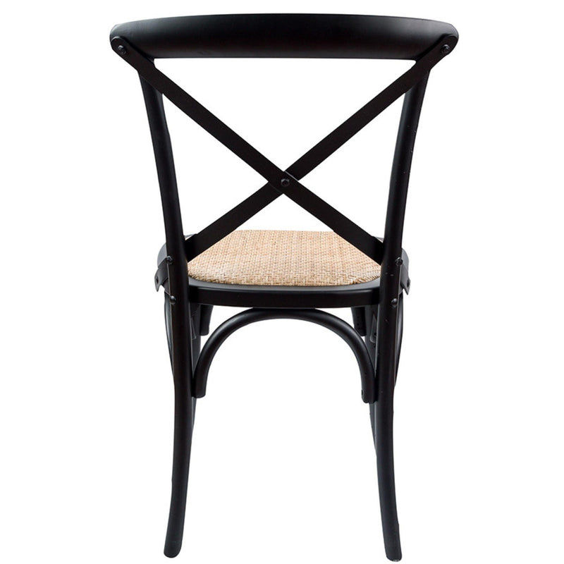 Aster Crossback Dining Chair Set of 6 Solid Birch Timber Wood Ratan Seat - Black - John Cootes