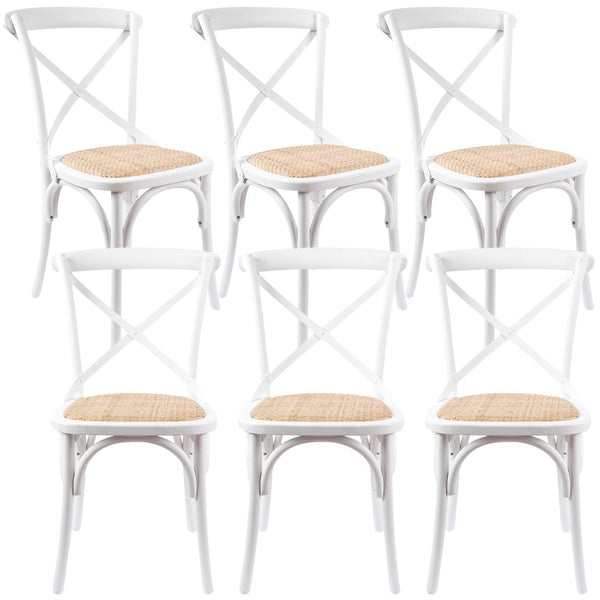 Aster Crossback Dining Chair Set of 6 Solid Birch Timber Wood Ratan Seat - White - John Cootes