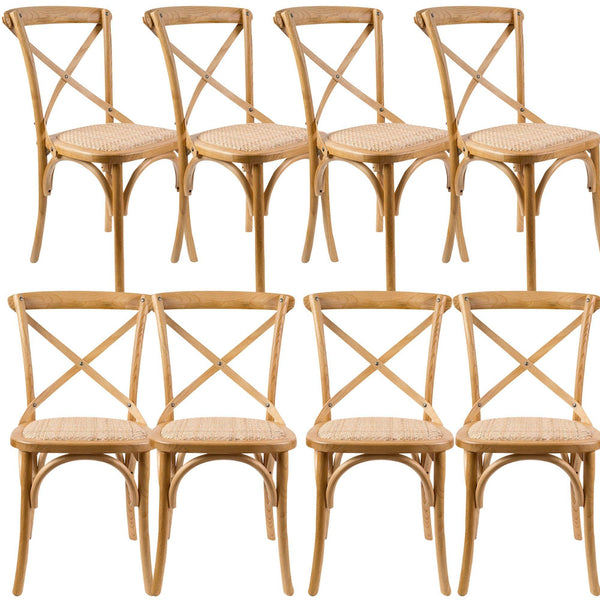Aster Crossback Dining Chair Set of 8 Solid Birch Timber Wood Ratan Seat - Oak - John Cootes