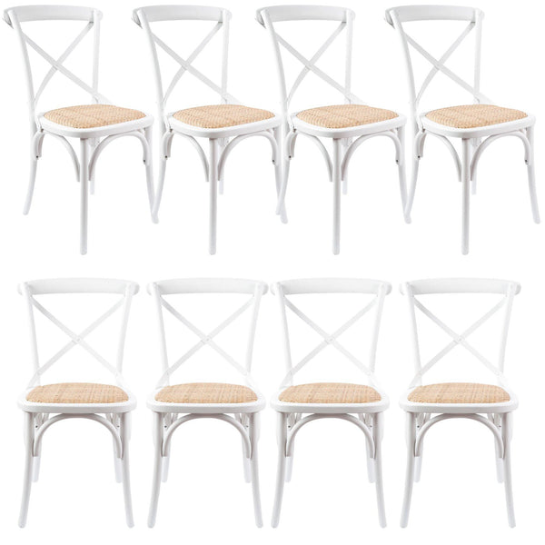 Aster Crossback Dining Chair Set of 8 Solid Birch Timber Wood Ratan Seat - White - John Cootes