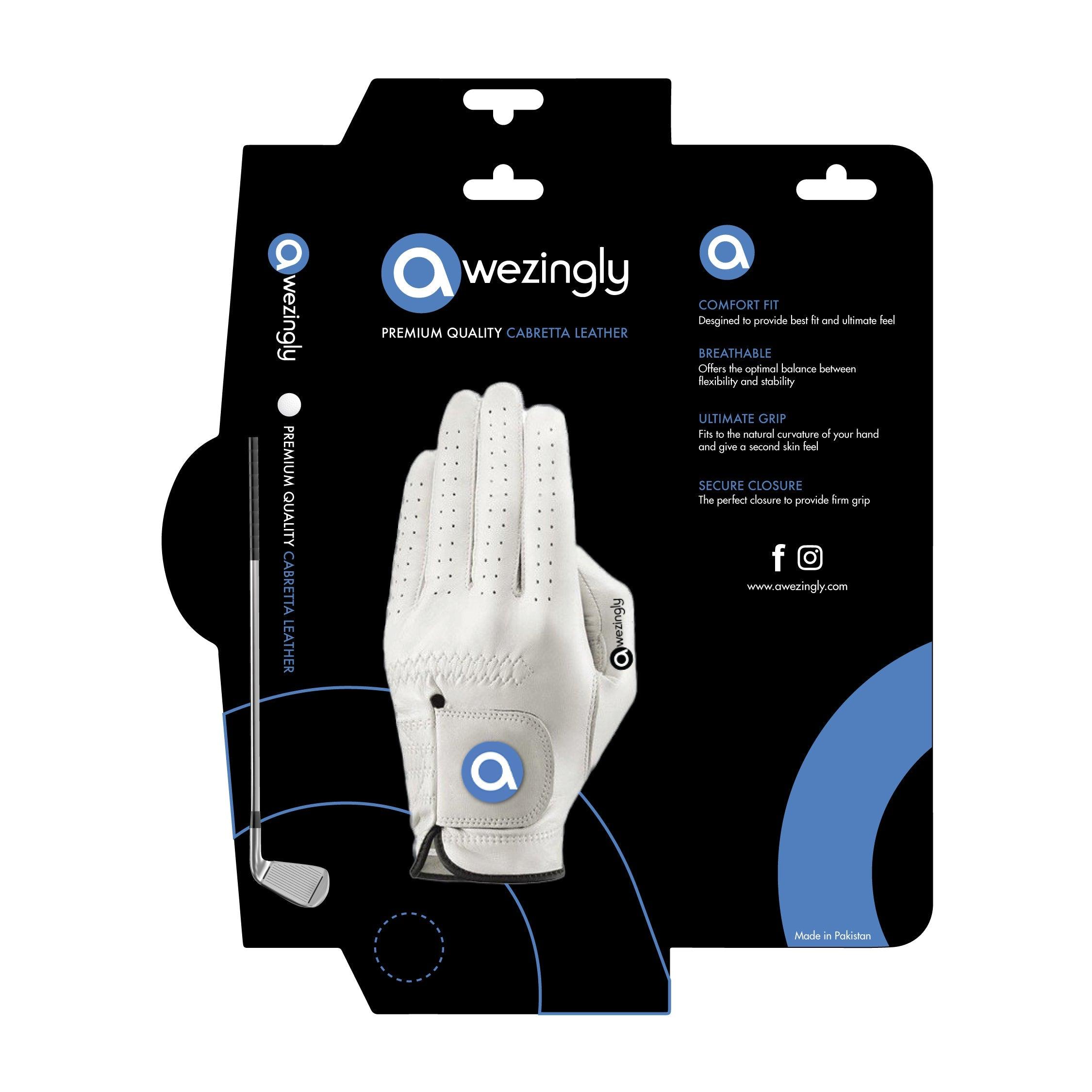 Awezingly Premium Quality Cabretta Leather Golf Glove for Men - White (M) - John Cootes