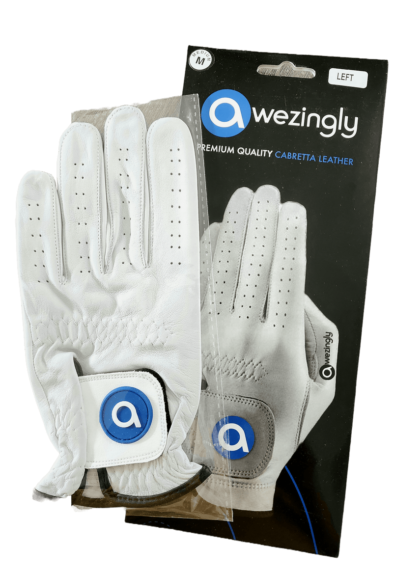 Awezingly Premium Quality Cabretta Leather Golf Glove for Men - White (M/L) - John Cootes