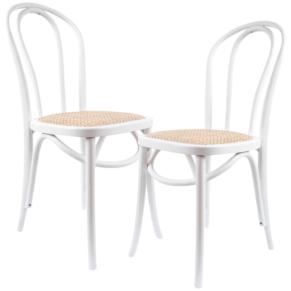 Azalea Arched Back Dining Chair 2 Set Solid Elm Timber Wood Rattan Seat - White - John Cootes