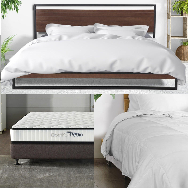 Azure Bed Frame + Comforpedic Mattress + 250GSM Bamboo Quilt Package Deal Set - Single - John Cootes